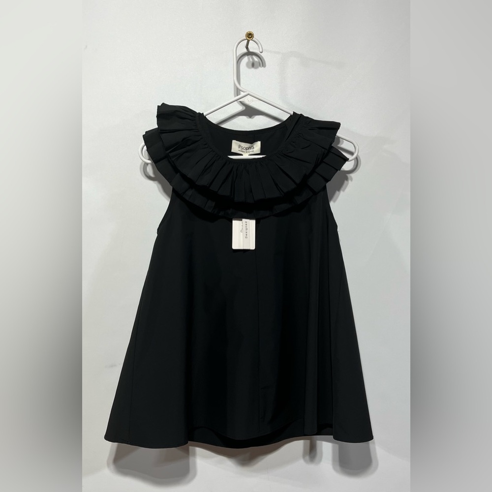 Psophia Taffeta Black Top W/Detachable Ruffle Size XS New With Tags‎